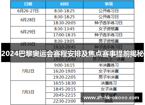2024巴黎奥运会赛程安排及焦点赛事提前揭秘